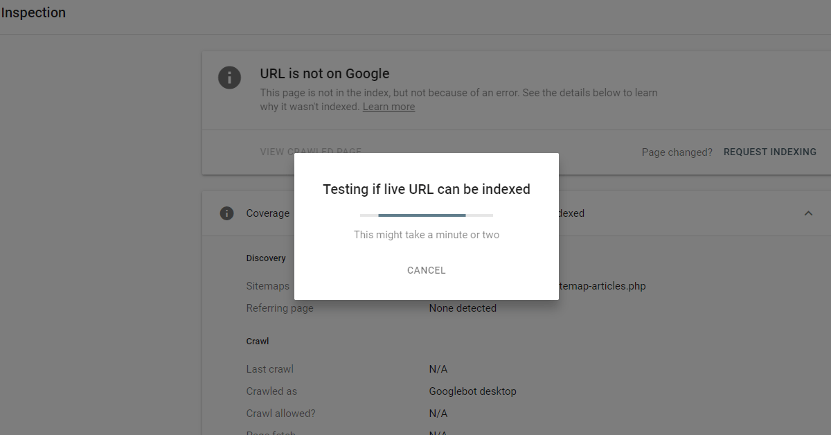 Google Search Console Failed URL Inspection