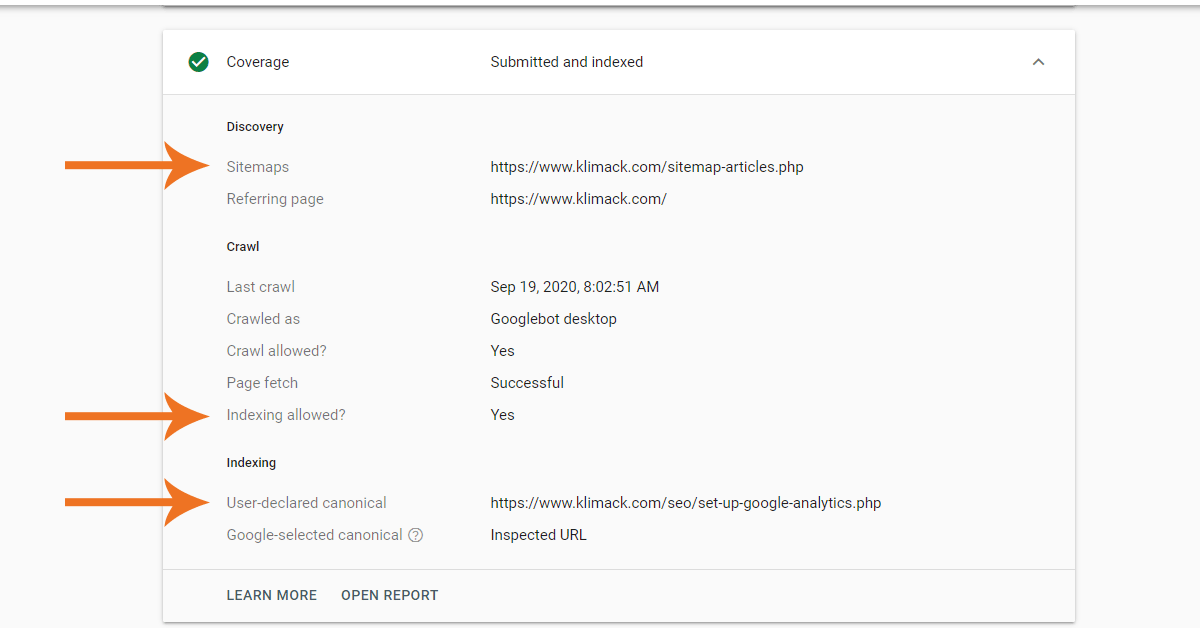 Google Search Console URL Inspection